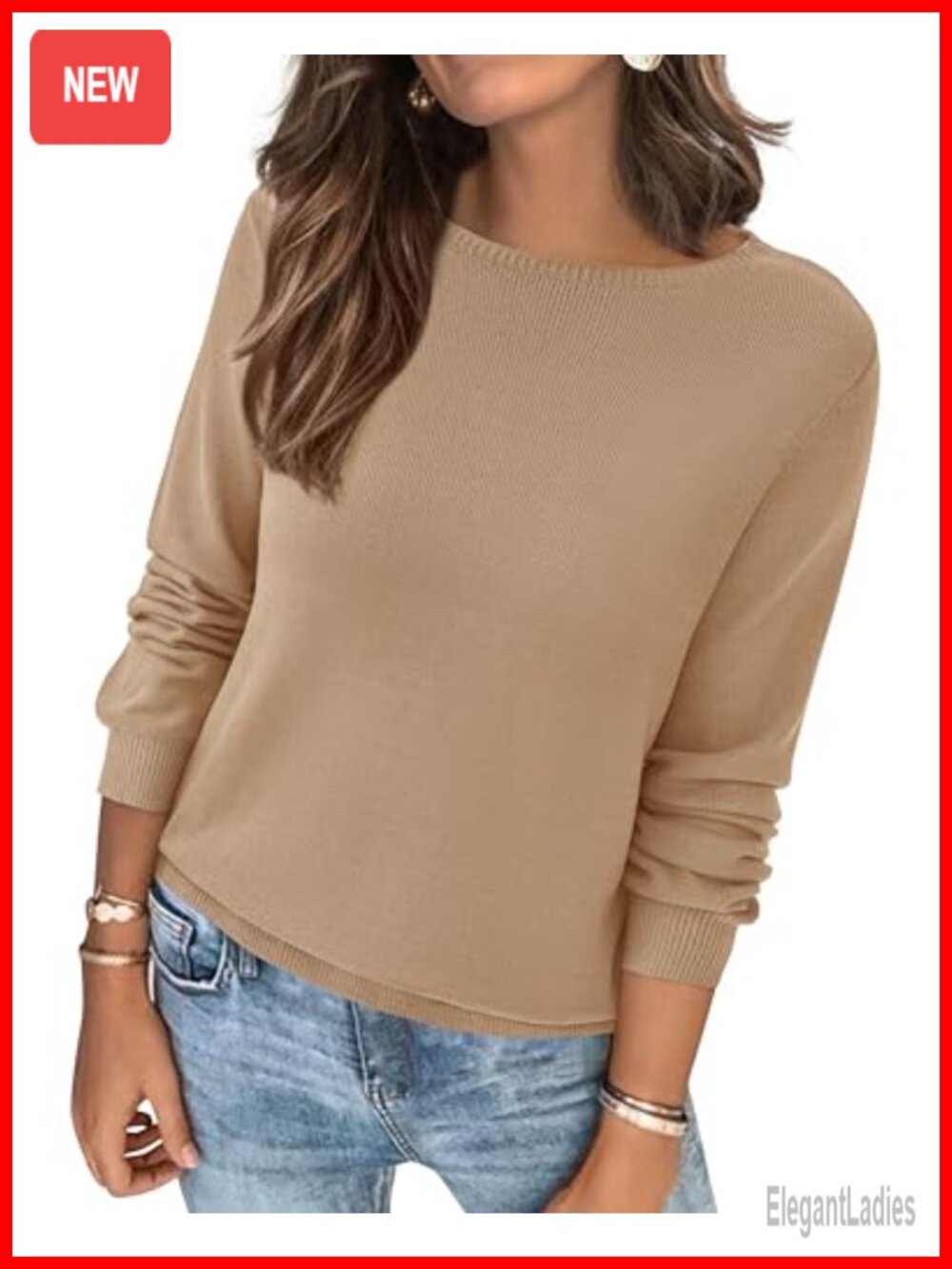 Women's Long Sleeve Crew Neck Knit Sweater Pullover Lightweight Top